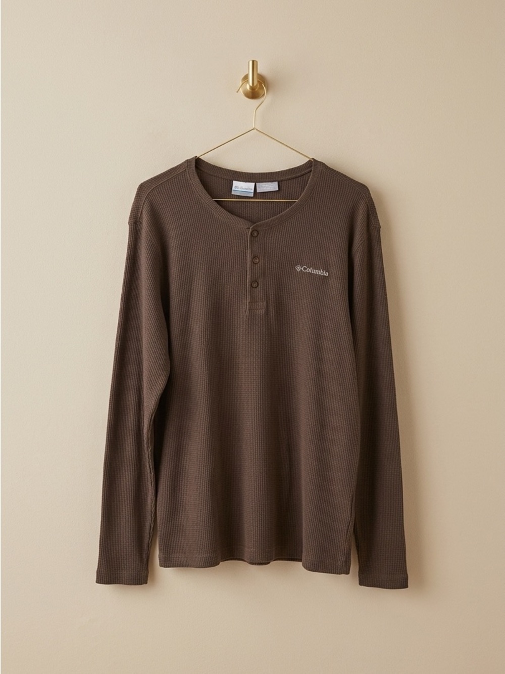 Columbia Chocolate Waffle Knit Henley